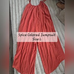 Tie-Shoulder Wide-Leg Jumpsuit in Spice Red